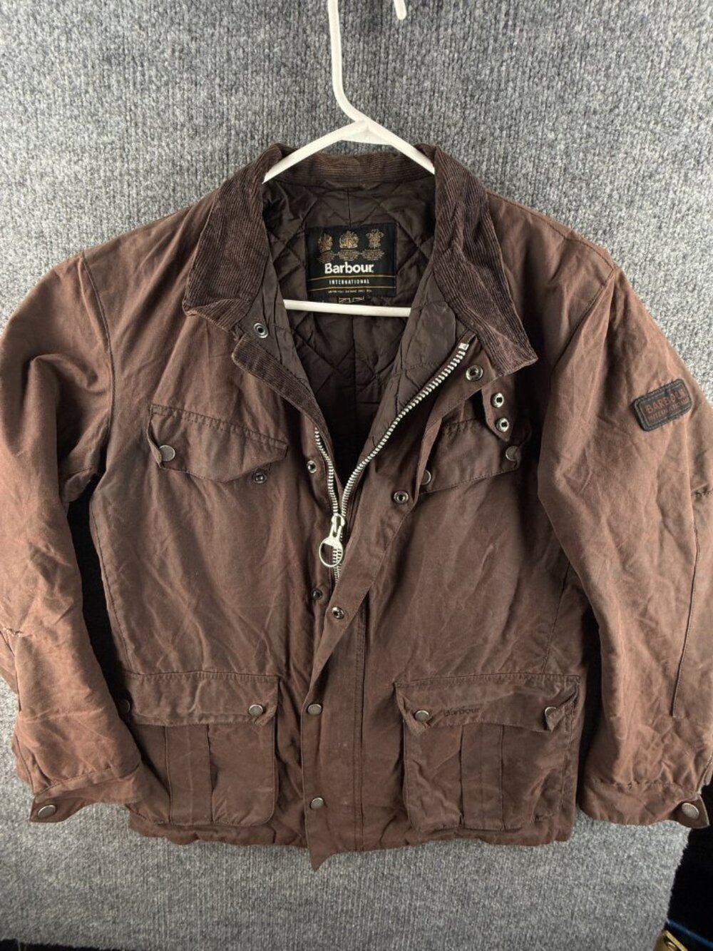 Barbour International Duke Waxed Jacket Women Zip Medium Red Brown Insulated